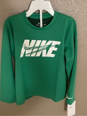 Nike Green Long-Sleeve Logo Tee with White Swoosh